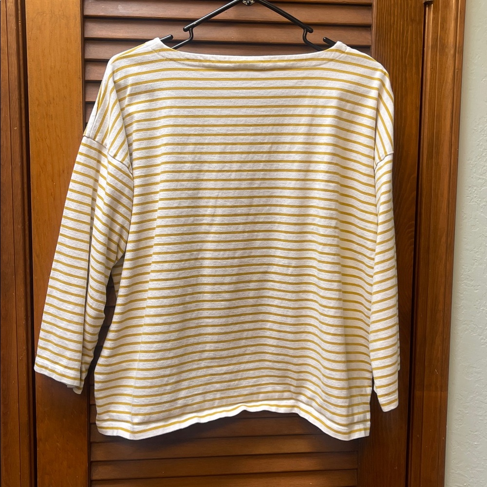 J. Crew Mustard and White boatneck three quarter sleeve tee M - Picture 5 of 7